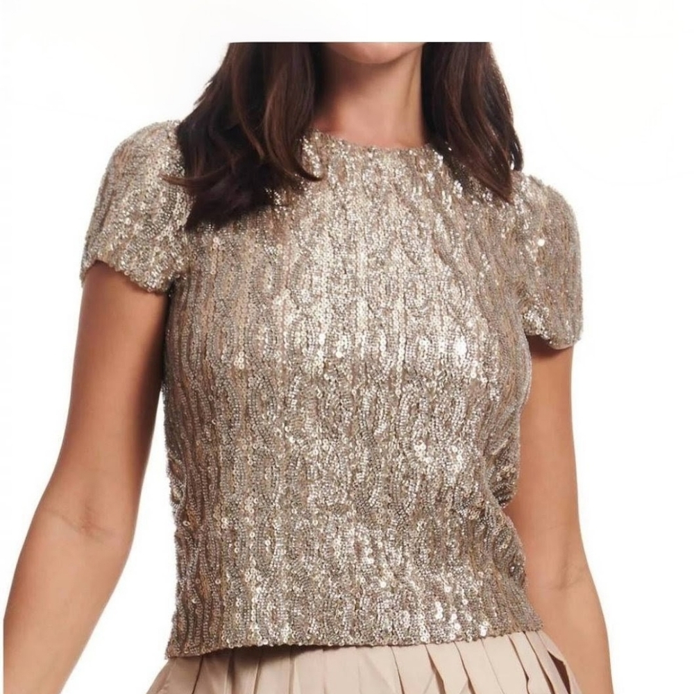 Emily Shalant NWT  Suntan Cable Knit  Sequin Top Size L